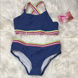 NWT Kanu Surf Girls From Amazon Beach Sport Athletic 2 Piece Swimsuit Bobby Navy